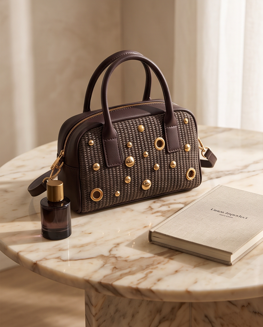 Bolso marrón tachuelas